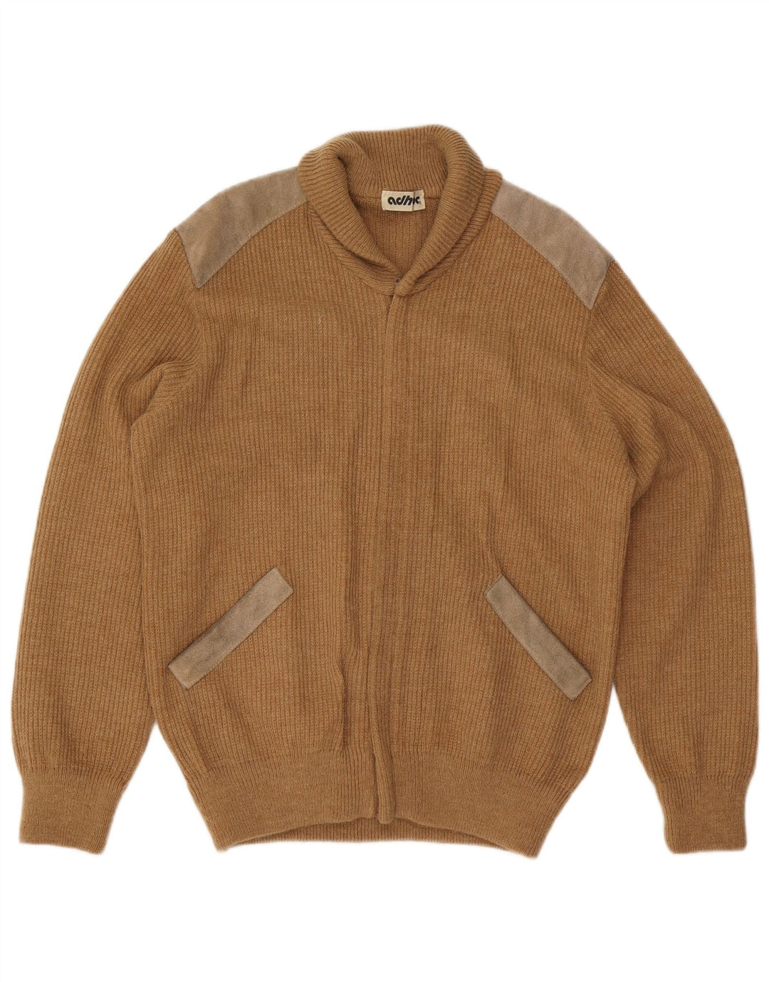 Sweter męski w stylu vintage, średni beż, akryl w blokach kolorystycznych