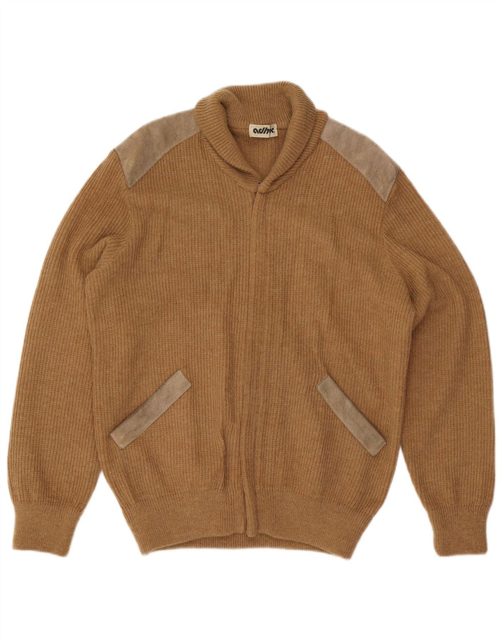 Sweter męski w stylu vintage, średni beż, akryl w blokach kolorystycznych