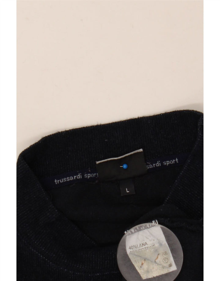 Męski sweter z golfem TRUSSARDI, duży, granatowy, wełniany