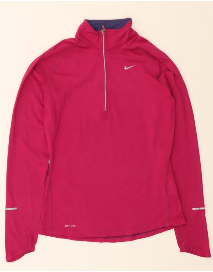 NIKE Womens Dri Fit Zip Neck Pullover Tracksuit Top UK 10 Small Pink Vintage Nike and Second-Hand Nike from Messina Hembry 
