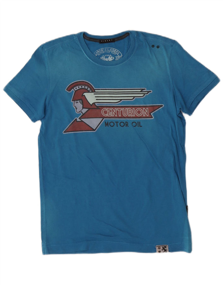 Męski T-shirt z grafiką Sisley, mały, niebieski, bawełniany