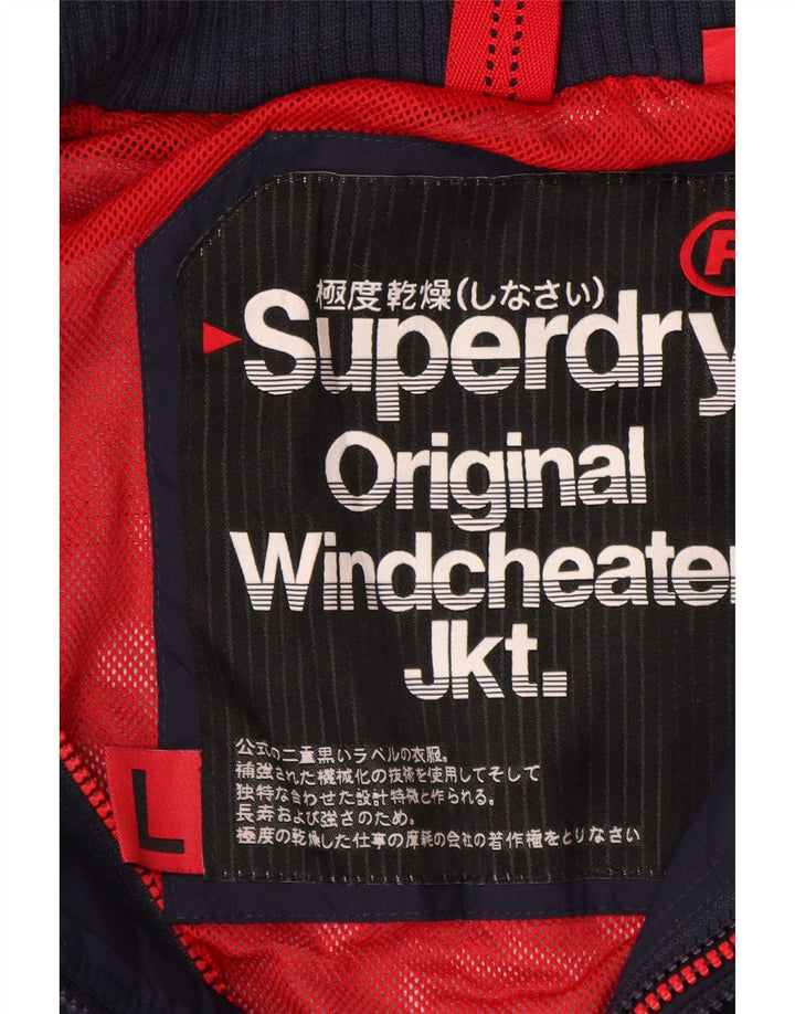 SUPERDRY Męska wiatrówka z kapturem i kapturem UK 40, duża, granatowa