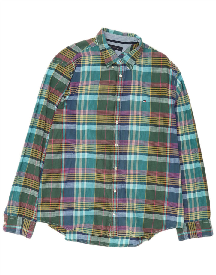 Koszula męska Tommy Hilfiger XL w turkusową kratę, bawełniana