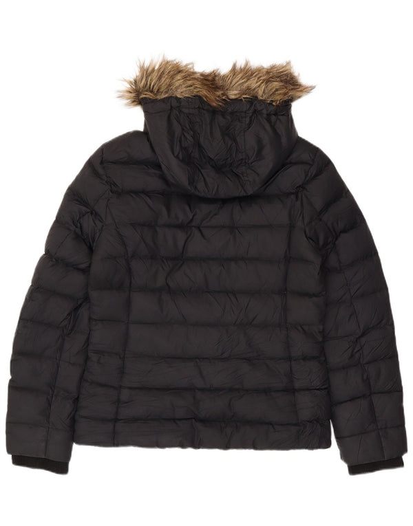 Damska ocieplana kurtka z kapturem TOMMY HILFIGER UK 16, duża, czarna, poliester