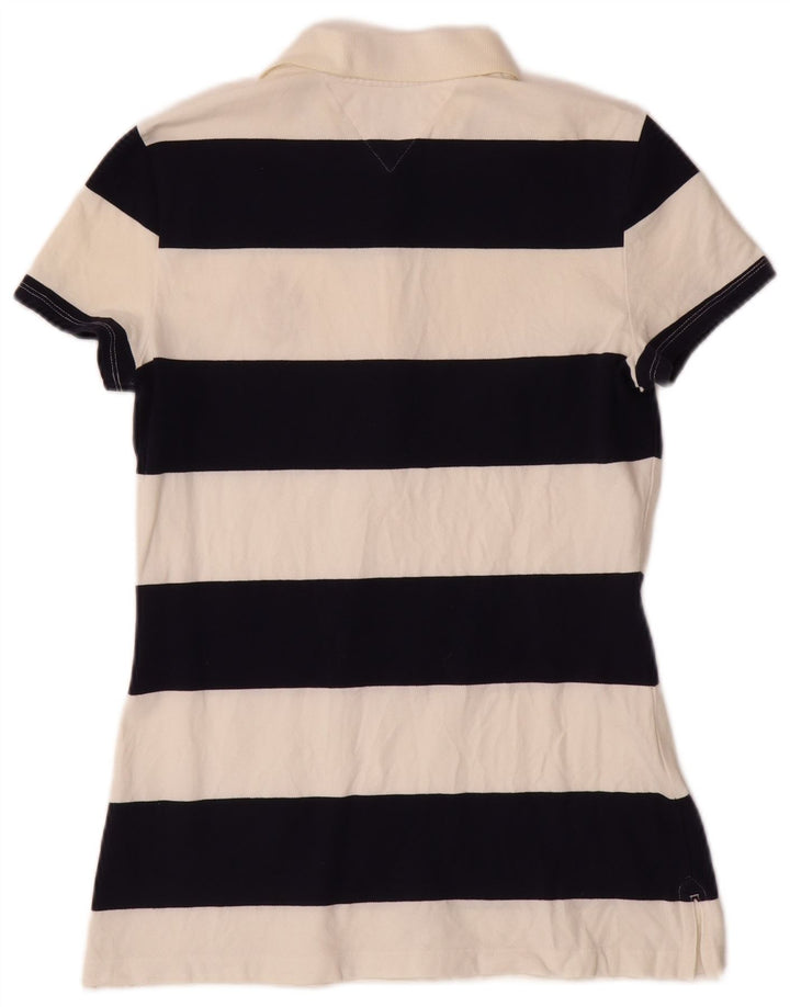 Damska koszulka polo TOMMY HILFIGER UK 12, średnia, bawełniana w złamane białe paski