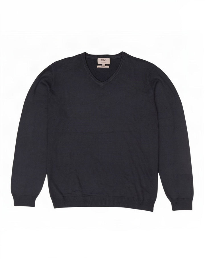 Marks & Spencer Męski sweter z dekoltem w kształcie litery V XL, granatowy, akrylowy