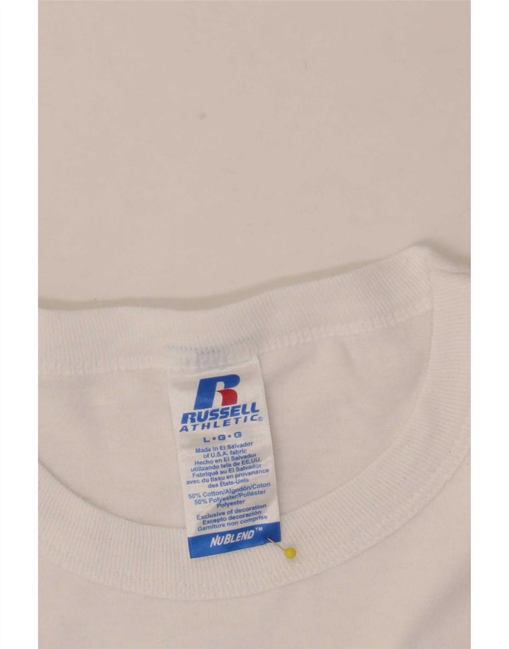 Męski T-shirt z grafiką Russell Athletic, duży, biały, bawełniany