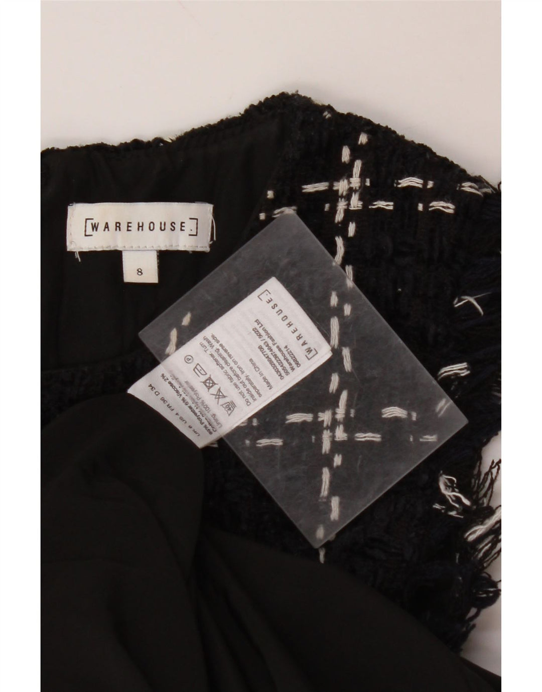 WAREHOUSE Damska sukienka płaszczowa bez rękawów UK 8 w małą granatową kratkę