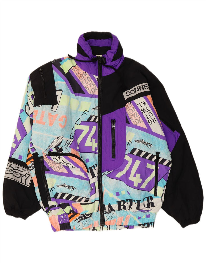 Męska kurtka narciarska z kapturem w stylu vintage, UK 40, duża, wielobarwna, z poliamidu