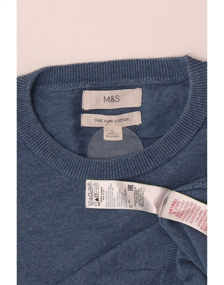 Marks & Spencer Męski sweter z okrągłym dekoltem, duży, niebieski, bawełniany