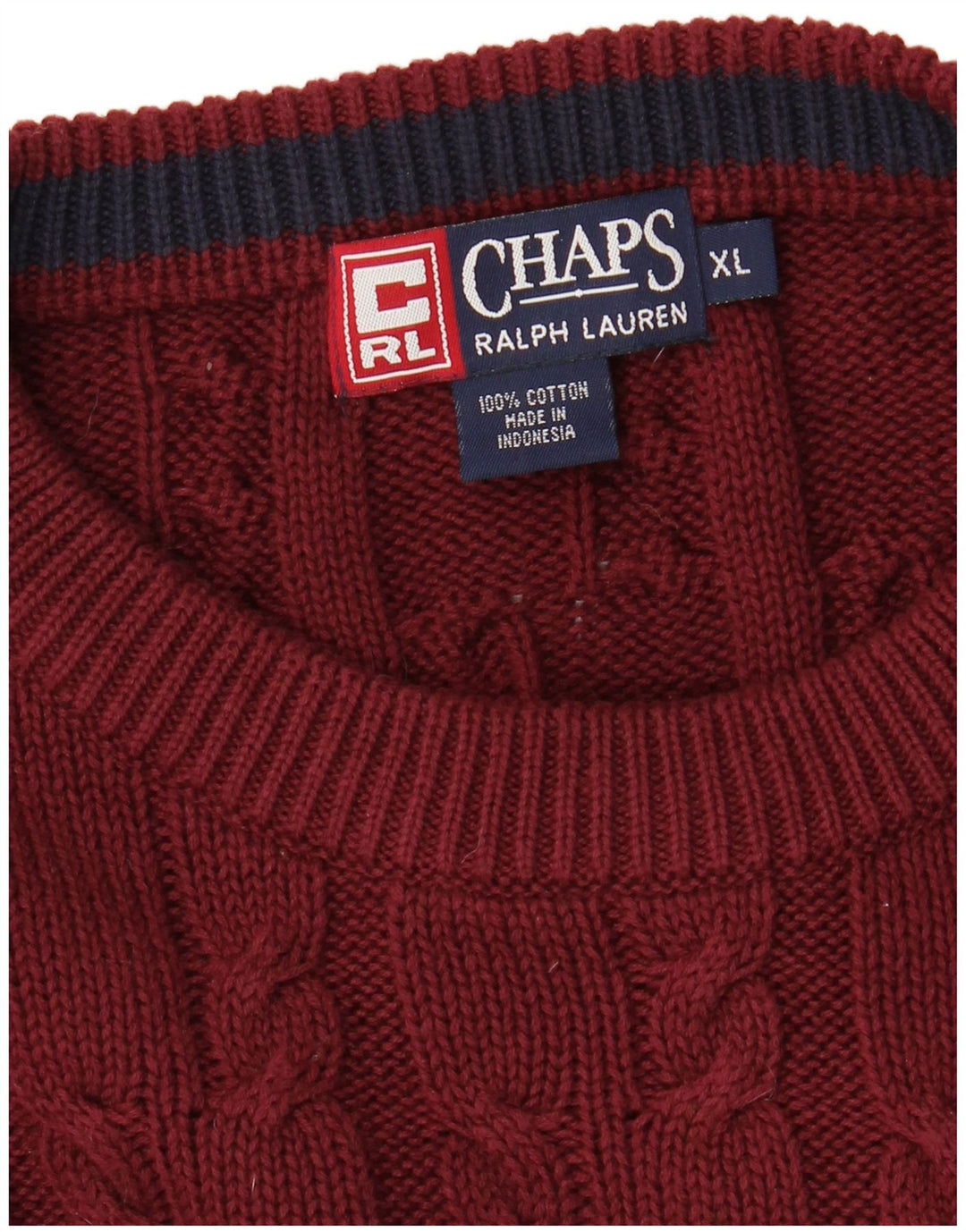 CHAPS RALPH LAUREN Męski sweter z okrągłym dekoltem XL, bordowa bawełna