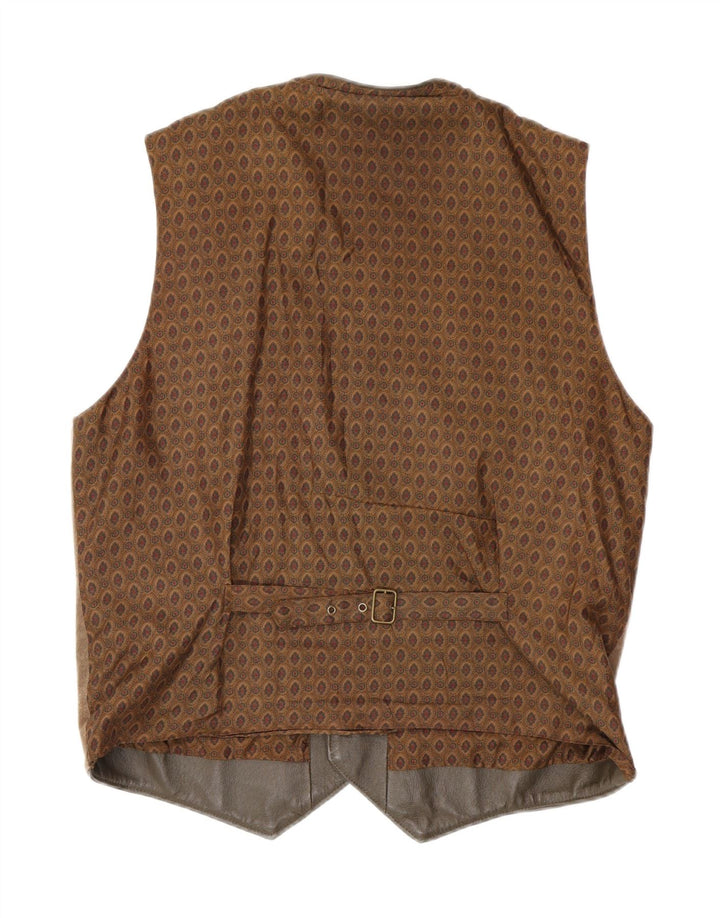 Zamszowa kamizelka męska w stylu vintage, średnio brązowa, geometryczna skóra