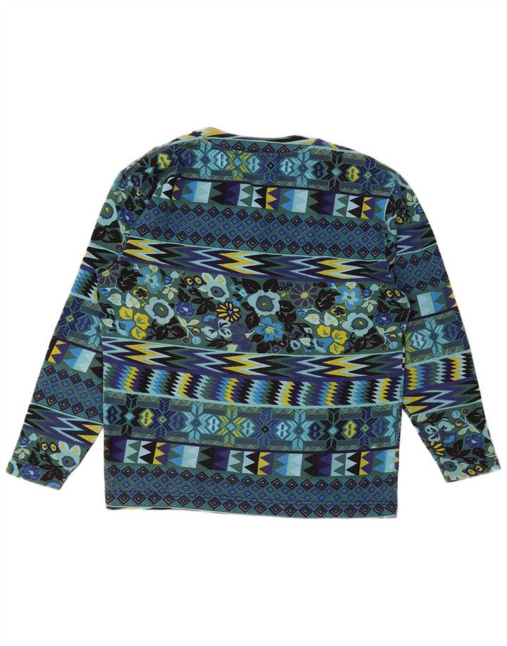 Top damski w stylu vintage z długim rękawem, UK 14, średni niebieski, geometryczny, bawełniany