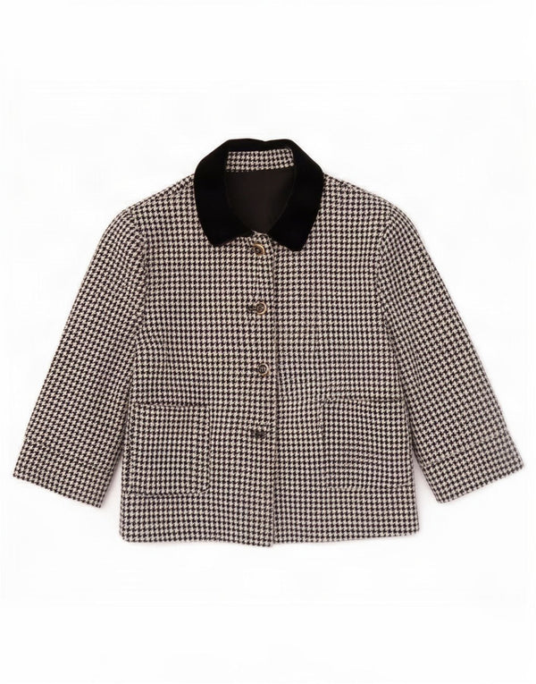 Vintage Womens 3 Button Blazer Jacket UK 14 Medium Black Houndstooth