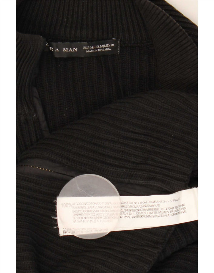 Zara Męski sweter rozpinany Średni czarny, bawełniany, z blokami kolorów