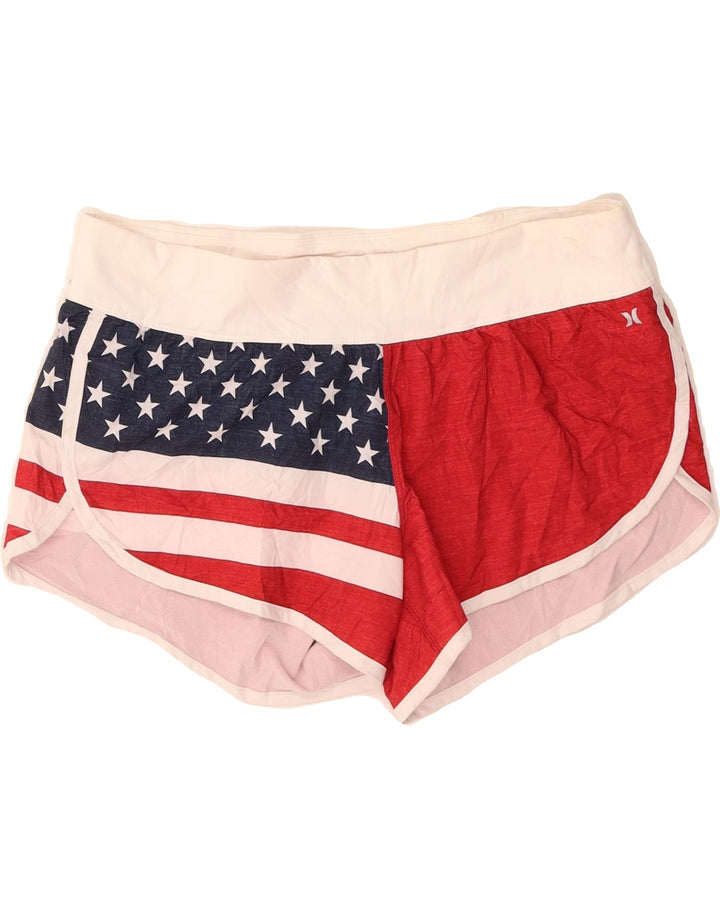 HURLEY Womens Swimming Shorts UK 16 Large  Red Colourblock Polyester Vintage Hurley and Second-Hand Hurley from Messina Hembry 