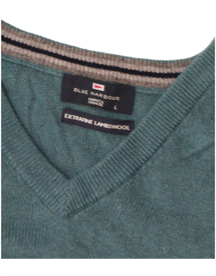 Męski sweter Marks & Spencer Blue Harbor z dekoltem w kształcie litery V, duży, zielony