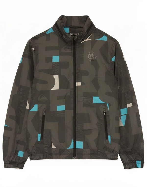 Chłopięca kurtka przeciwdeszczowa Quiksilver z kapturem i grafiką, 13-14 lat, khaki, poliester