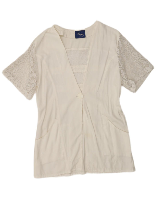 Paola Womens 1 Button Short Sleeve Blazer Jacket UK 12 Medium White Floral