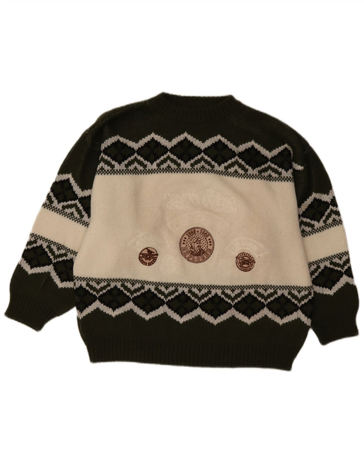 Vintage męski sweter z golfem, duży, zielony, geometryczny