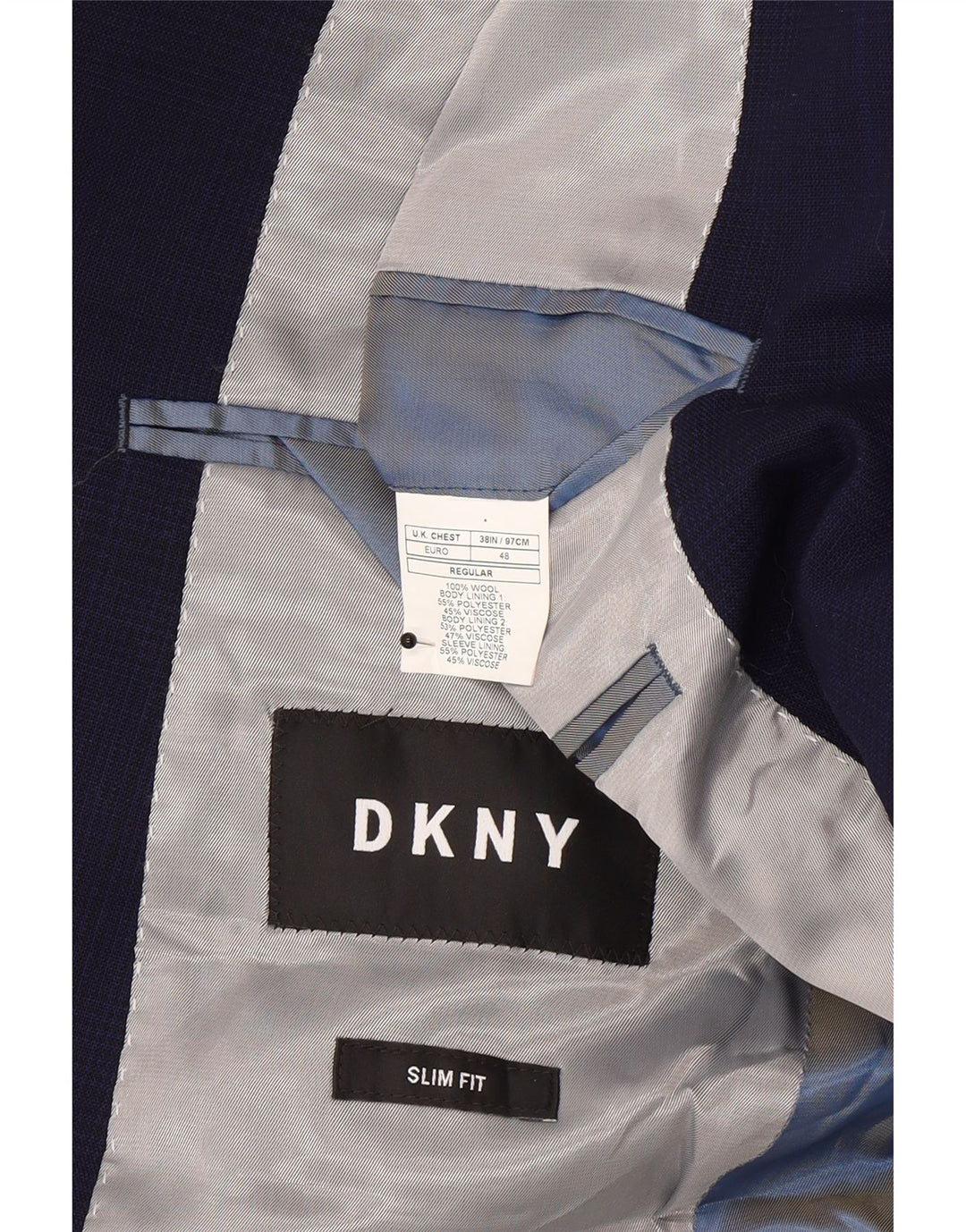 Dkny Męska marynarka slim fit z 2 guzikami, UK 38, średnia granatowa wełna