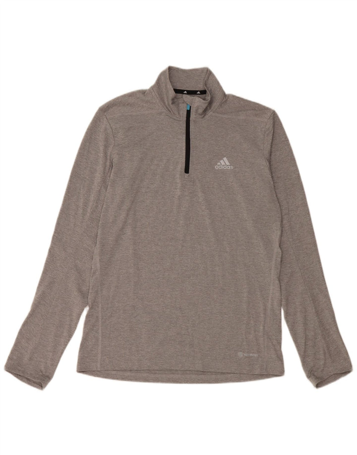 Adidas Męskie Aeroready Zip Neck Top z długim rękawem, mały, szary poliester