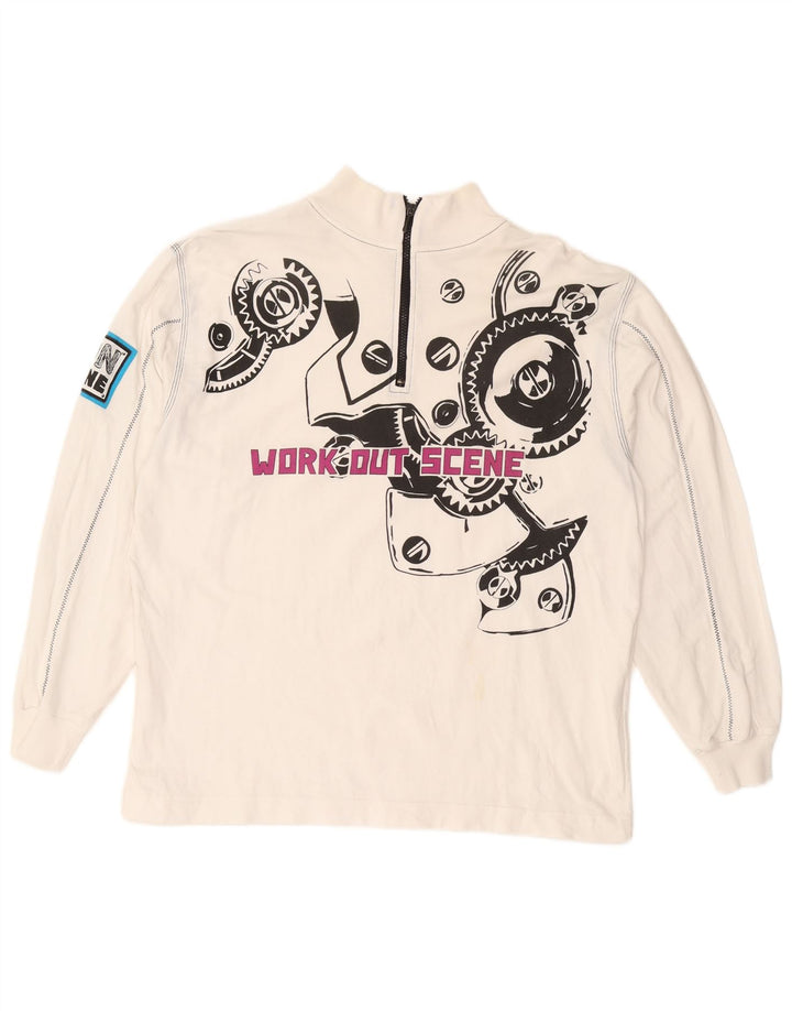 Męska bluza z kapturem i zamkiem błyskawicznym w stylu vintage, 2XL, biała bawełna