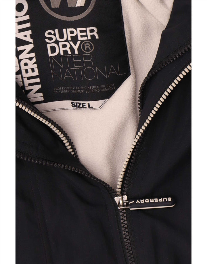 Damska kurtka wiatrówka z kapturem Superdry UK 16, duża granatowa, poliestrowa