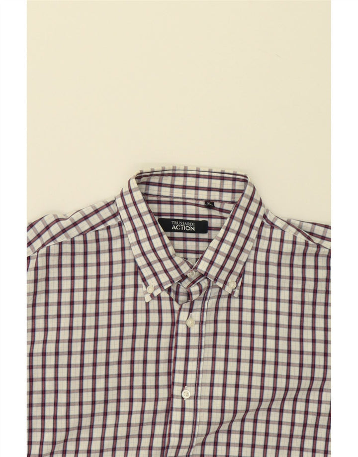 TRUSSARDI Mens Shirt XL White Check Cotton Vintage Trussardi and Second-Hand Trussardi from Messina Hembry 