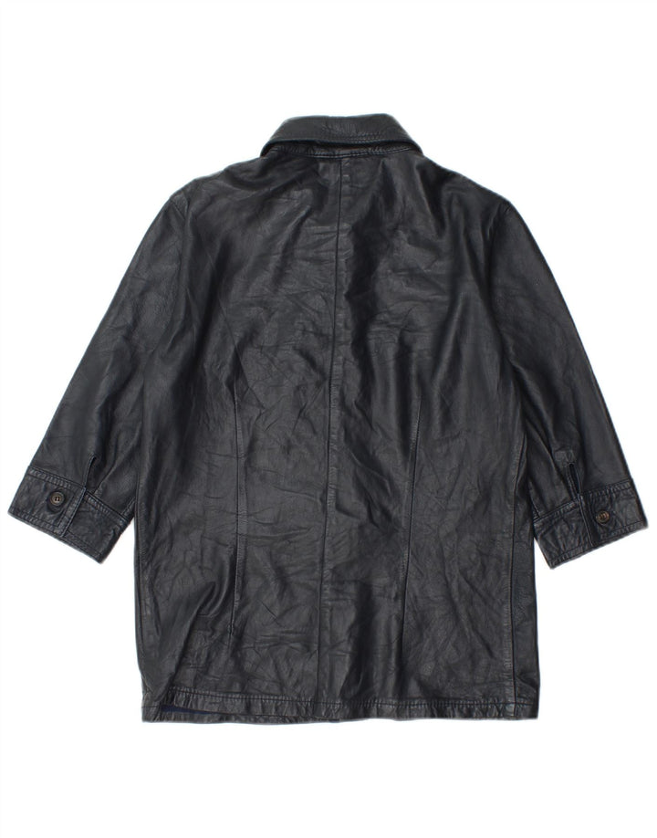 Damska kurtka skórzana Les Copains z rękawem 3/4 IT 42, średnia granatowa skóra