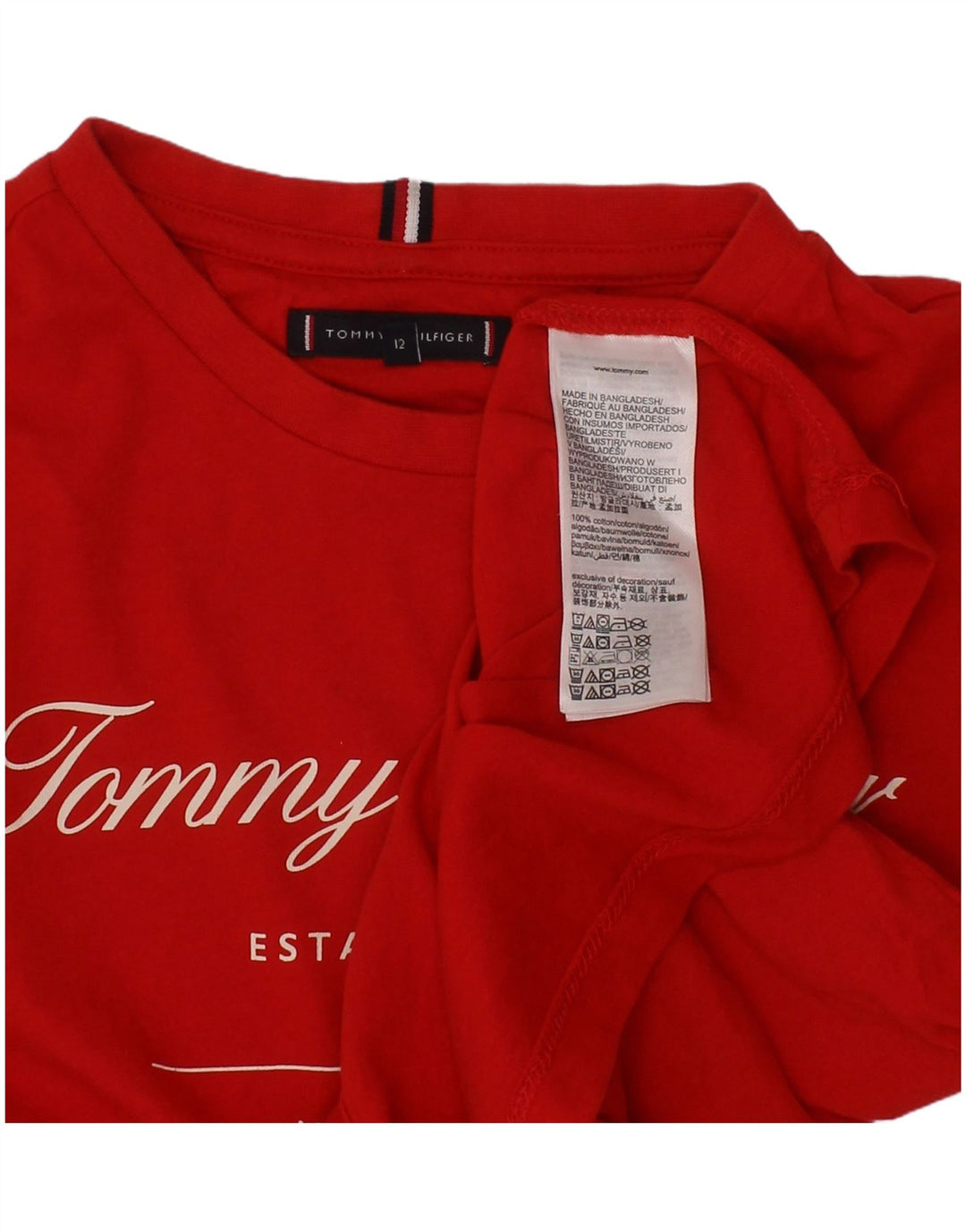 TOMMY HILFIGER Chłopięcy T-shirt z grafiką, 11-12 lat, czerwona, bawełniana