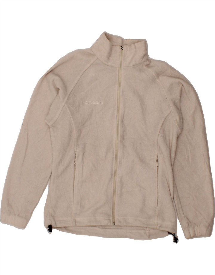 COLUMBIA Womens Fleece Jacket UK 14 Medium White Polyester Vintage Columbia and Second-Hand Columbia from Messina Hembry 