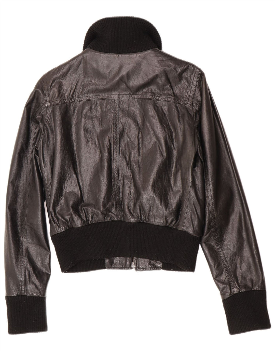 Damska skórzana kurtka bomber w stylu vintage IT 44, średnia czarna skóra
