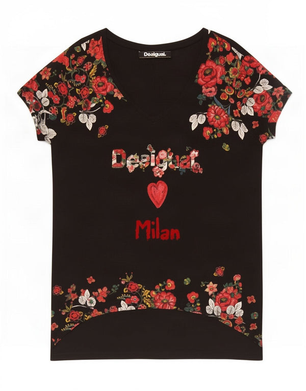 Damska sukienka t-shirtowa Desigual UK 18 XL, czarna w kwiaty, wiskoza