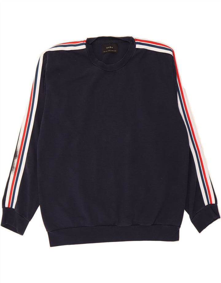 ZARA Mens Sweatshirt Jumper Large Navy Blue Cotton Vintage Zara and Second-Hand Zara from Messina Hembry 