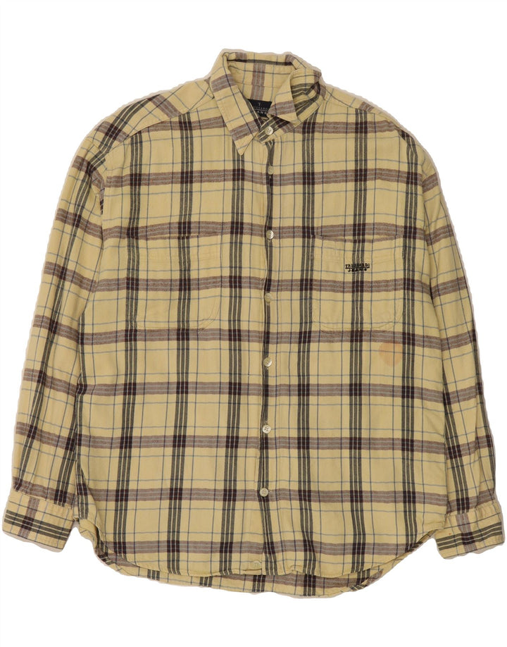 TRUSSARDI JEANS Mens Flannel Shirt Large Beige Check Cotton Vintage Trussardi Jeans and Second-Hand Trussardi Jeans from Messina Hembry 