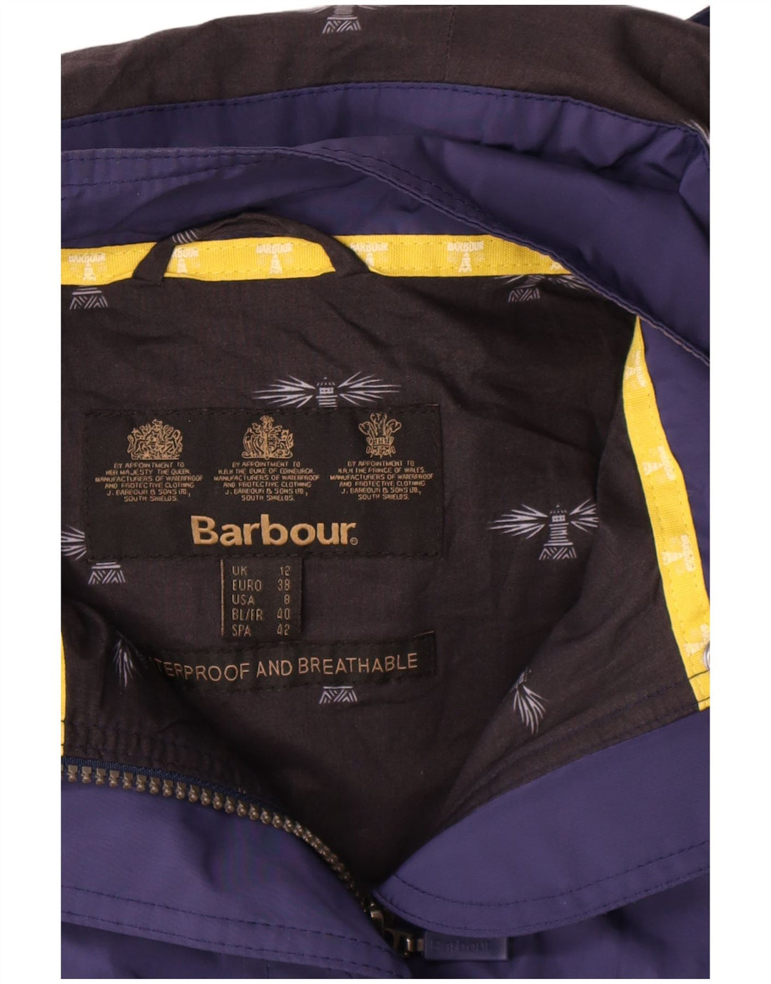 Damski płaszcz wiatrówka z kapturem Barbour UK 12 średni granatowy