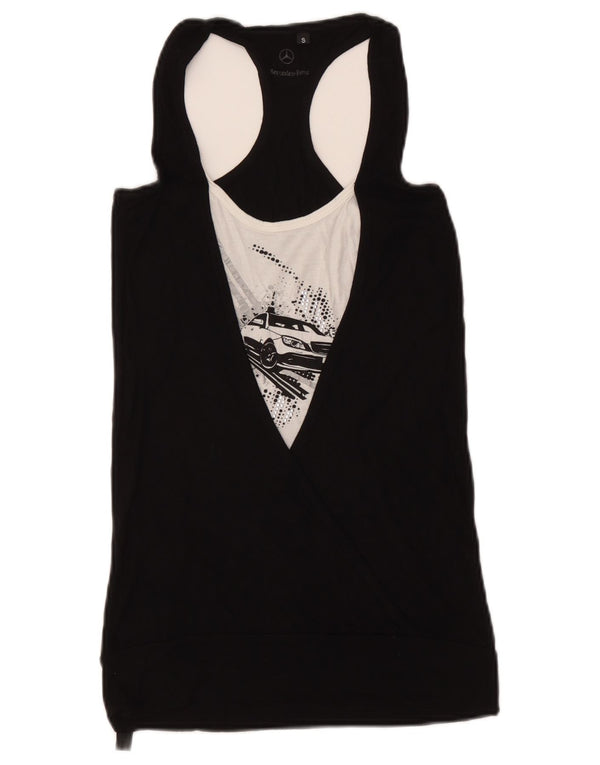 Mercedes-Benz Womens Graphic Vest Top UK 10 Small Black Colourblock Viscose