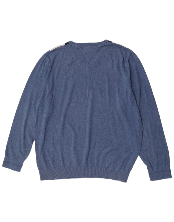 Męski sweter Tommy Hilfiger z dekoltem w kształcie litery V, 2XL, niebieski Argyle/diamentowa bawełna