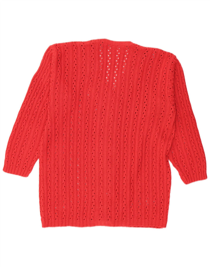 Sweter damski w stylu vintage z dekoltem w kształcie litery V, UK 16, duży czerwony