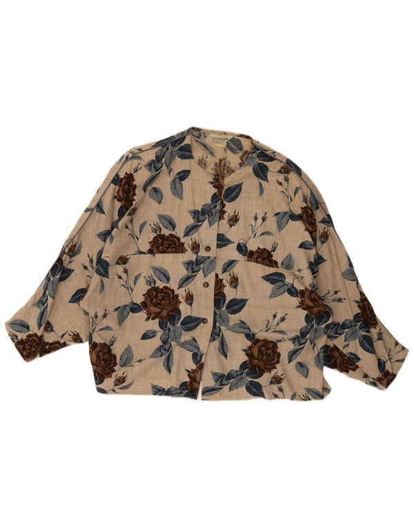 Sportmax Womens Batwing 3/4 Sleeve Shirt Blouse UK 14 Large Beige Floral