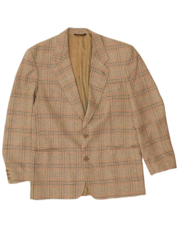 Vintage męska marynarka zapinana na 2 guziki IT 52 XL wełniana beżowa kratka