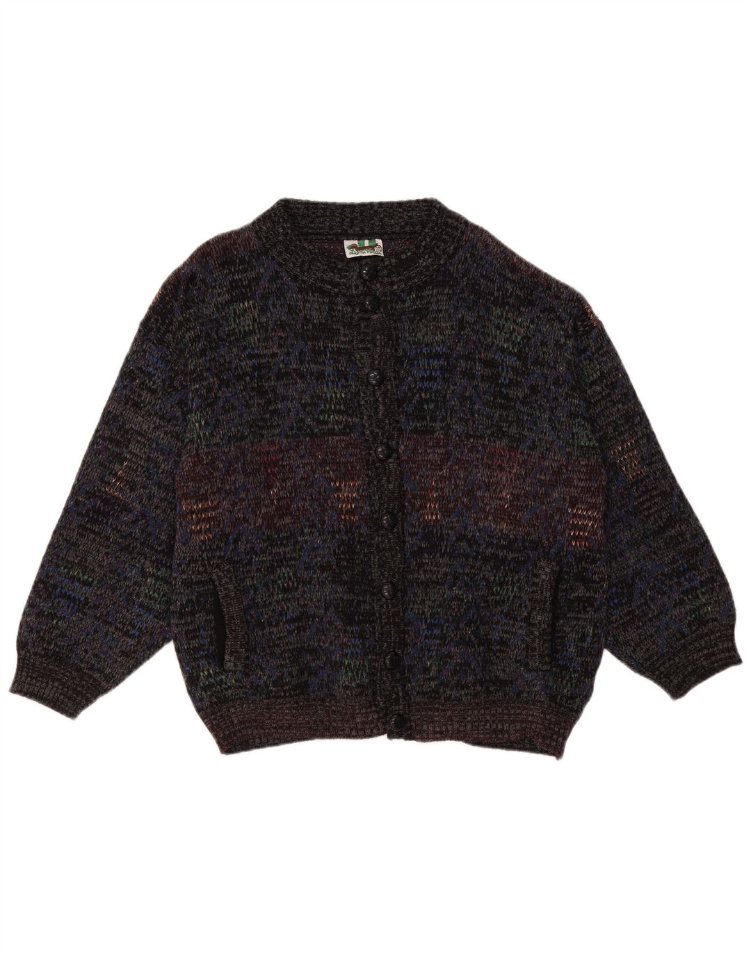 Vintage męski sweter rozpinany, duży granatowy, wełniany nakrapiany