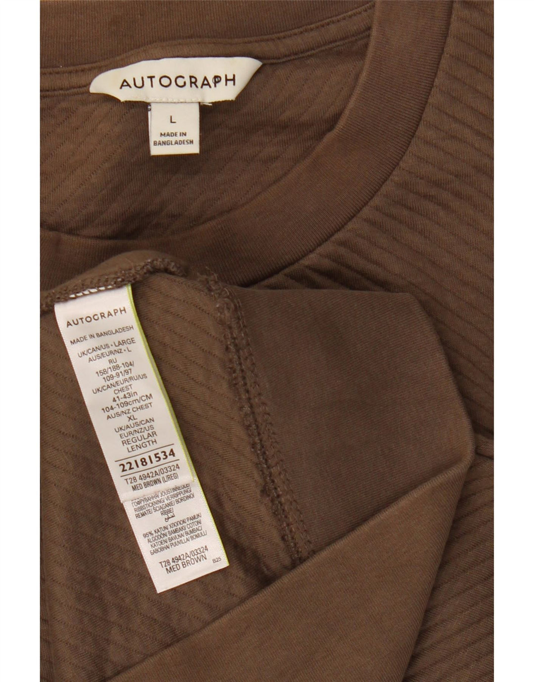 Marks & Spencer Męski sweter z autografem, duży, brązowy, bawełniany