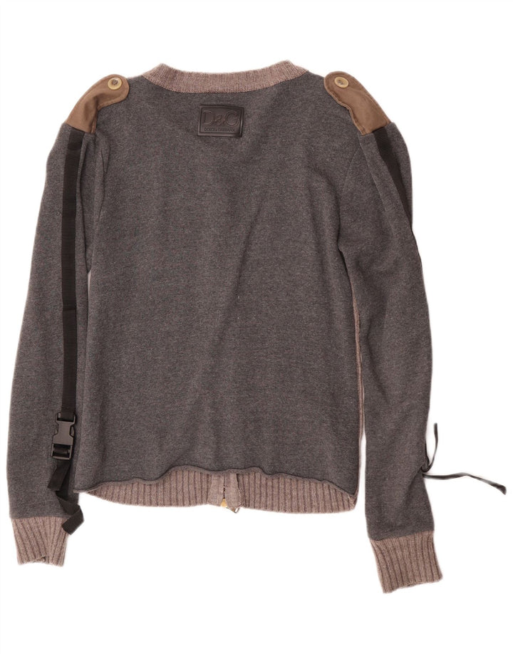 Dolce & Gabbana Męski sweter rozpinany UK 10, mały, szary, bawełniany z blokami kolorów