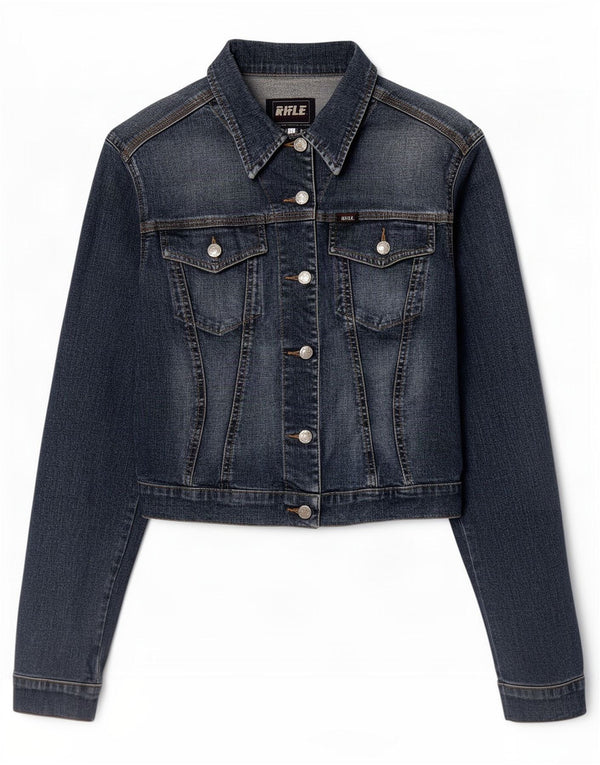 Kurtka damska Rifle Crop Denim UK 18 XL, granatowa, bawełniana