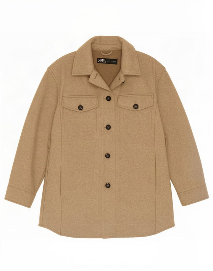 Zara Womens Utility Jacket UK 6 XS Beige Polyester