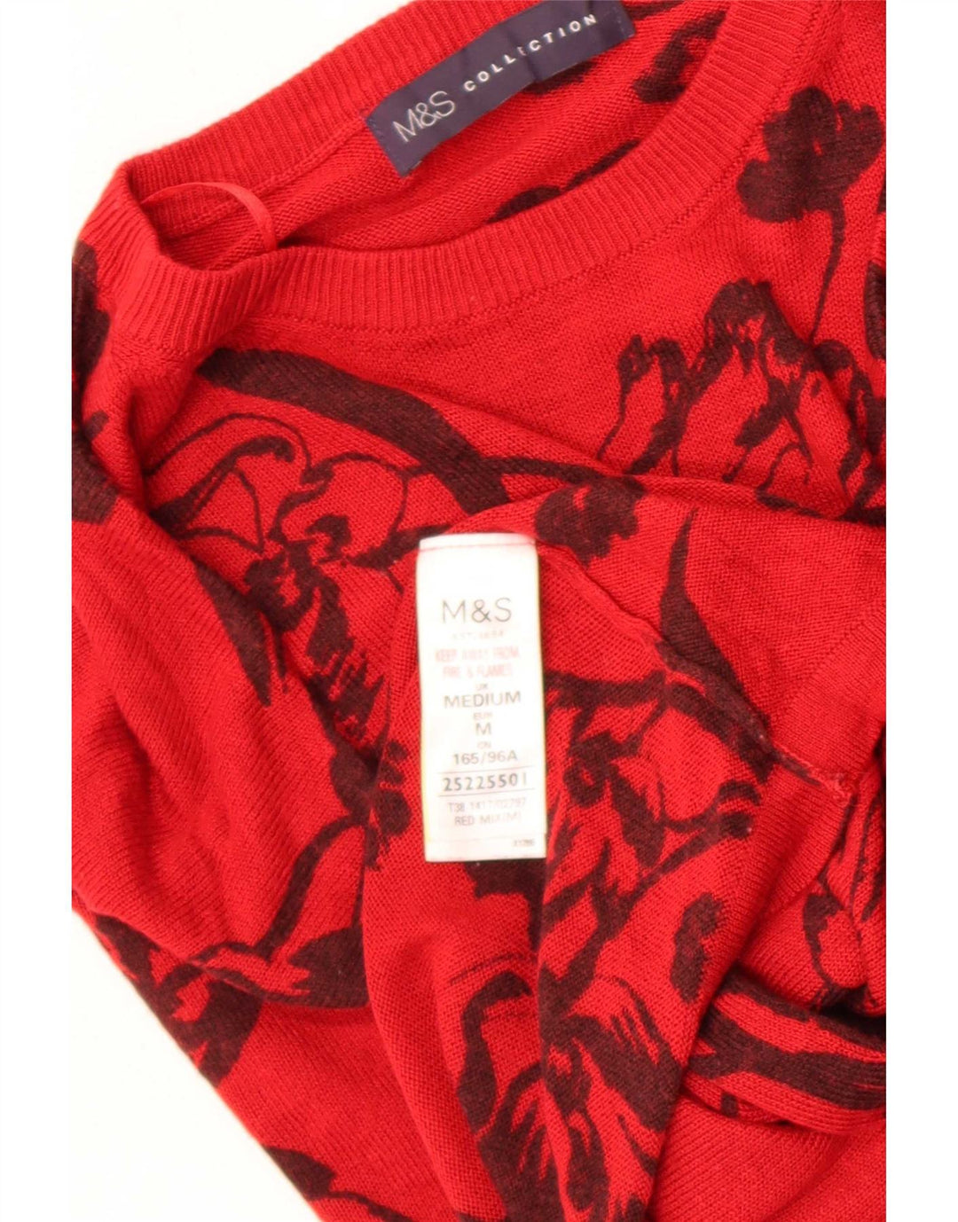 Marks & Spencer Damski sweter z okrągłym dekoltem, UK 14, średni czerwony w kwiaty
