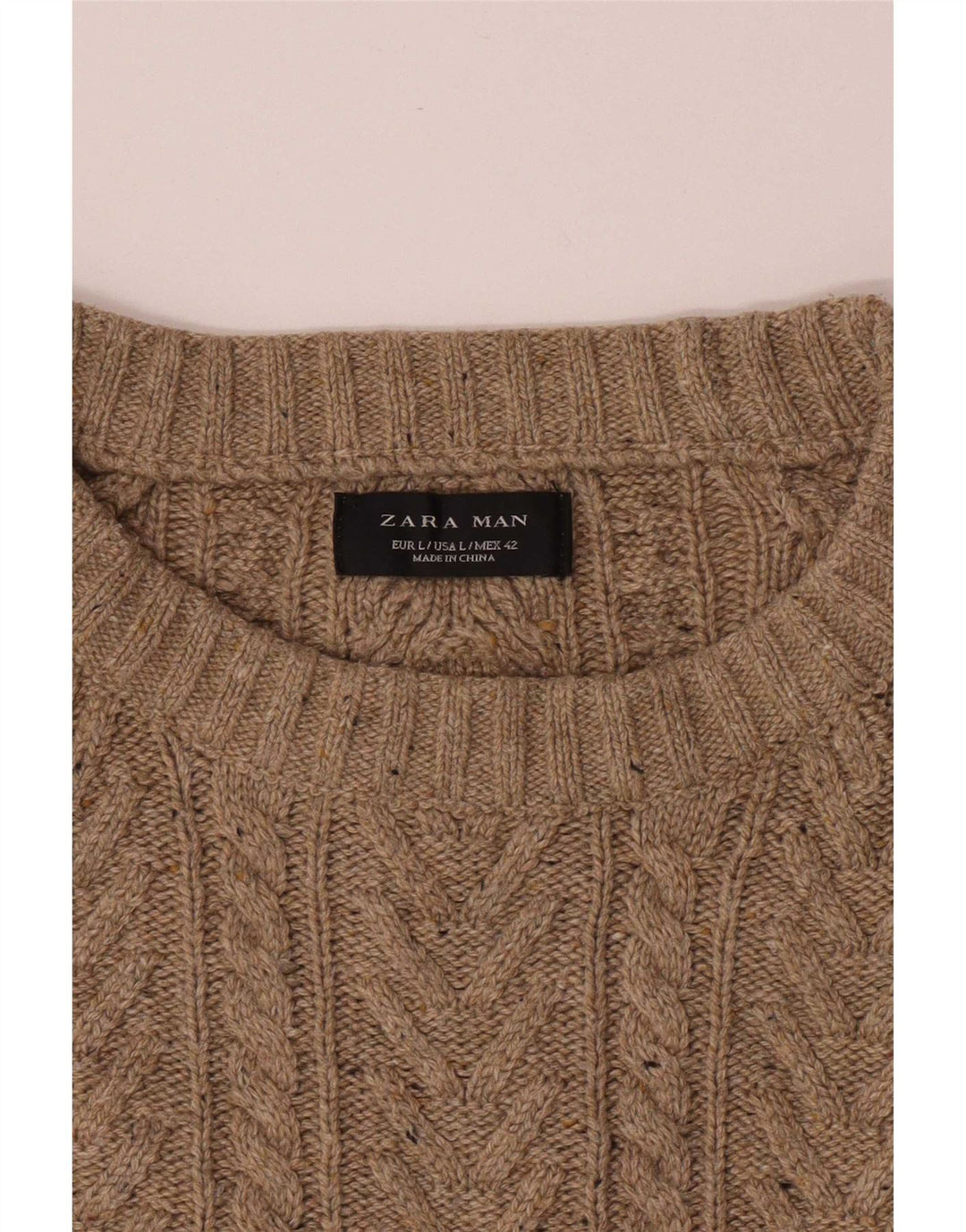 Męski sweter Zara z dekoltem w łódkę, duży, beżowy