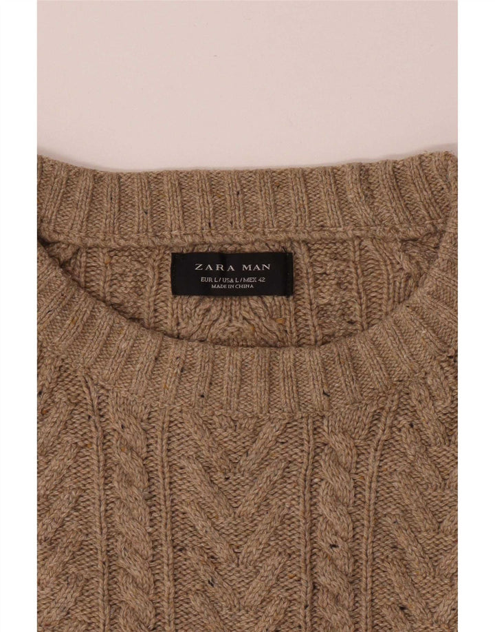 Męski sweter Zara z dekoltem w łódkę, duży, beżowy